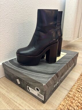 Jeffrey Campbell Black Leather Platform Ankle Boots
